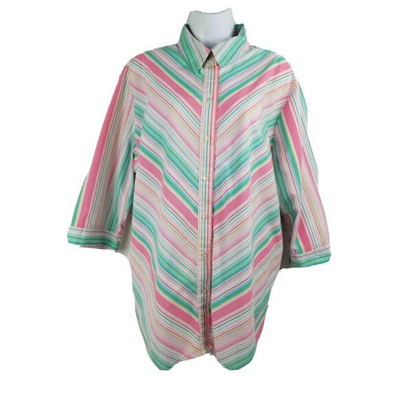 Kim Rogers Womens Shirt Plus Size 22W Long Sleeve Striped Pastel Buttoned Blouse - Picture 1 of 9